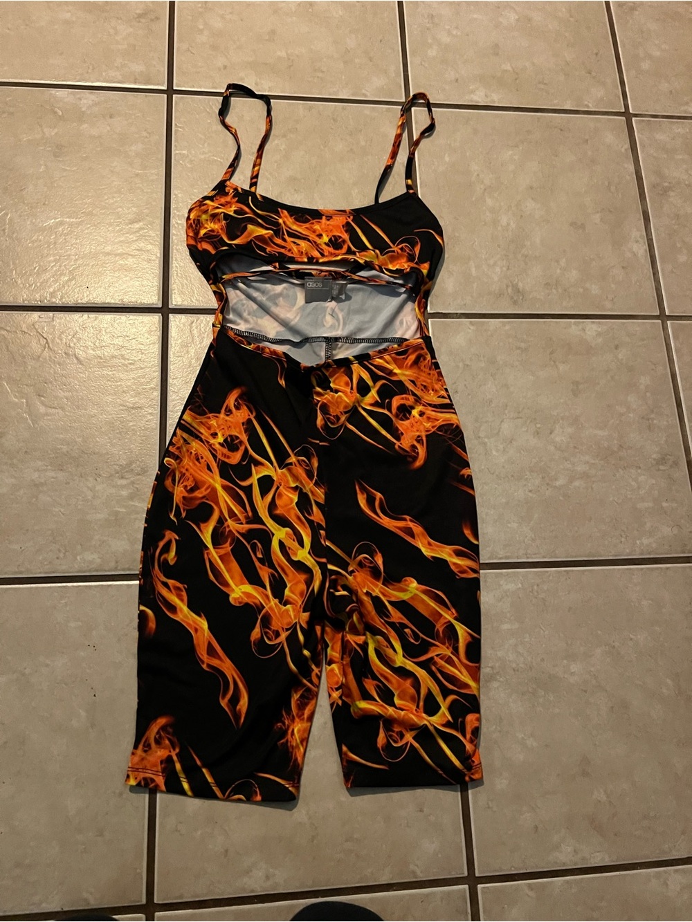 Women's ASOS flame print unitard short romper with open front womens size 2